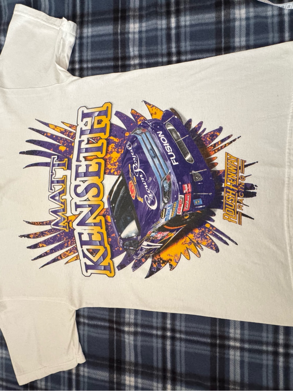 Gildan White T-Shirt with Purple and Yellow Racing Graphic